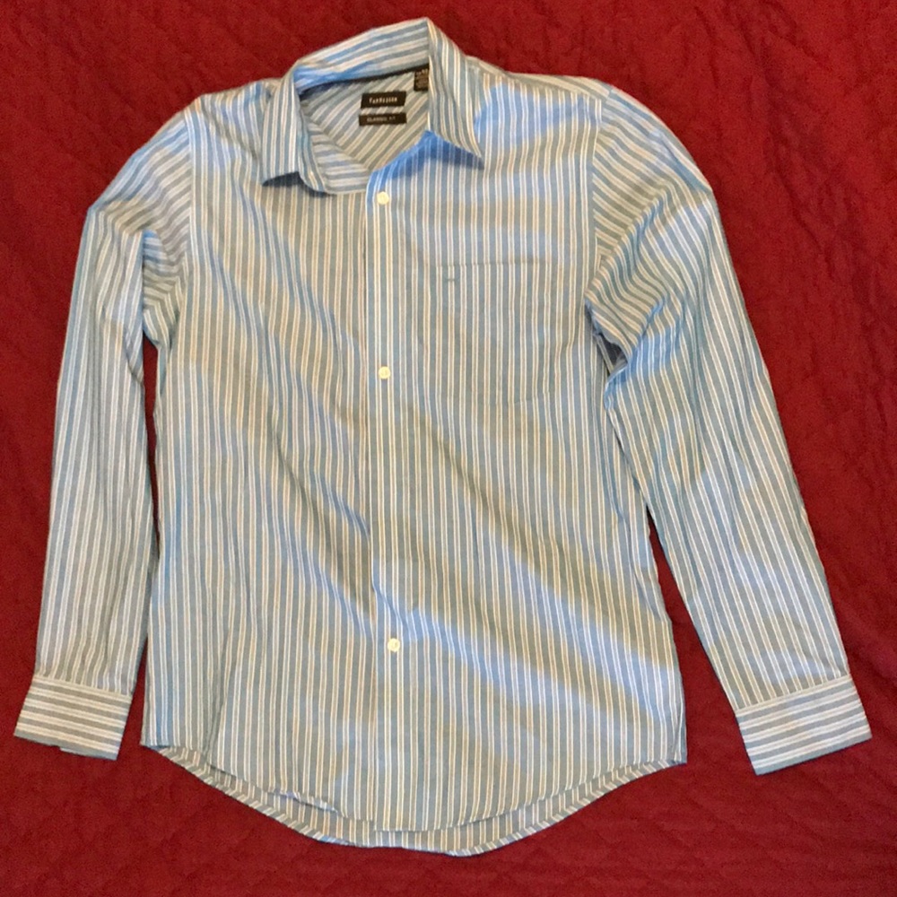 Van Heusen blue striped button up shirt